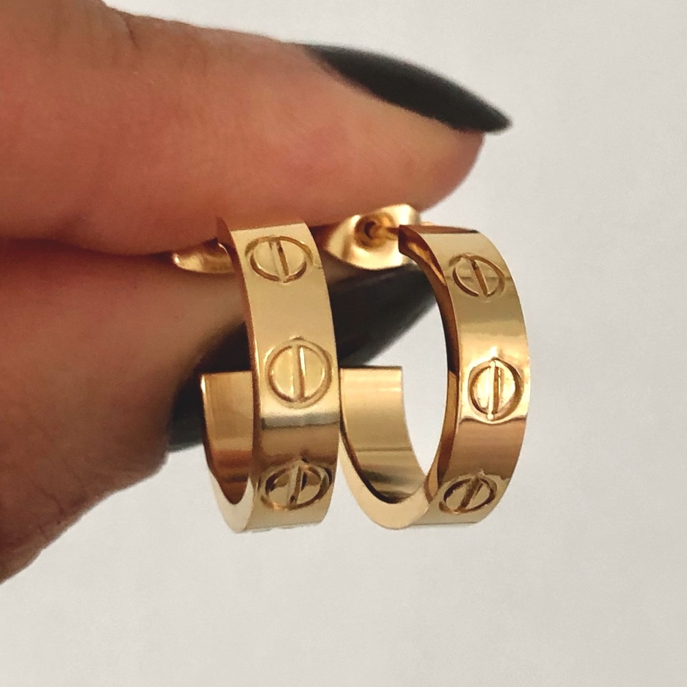 Gold Small Screw Hoop Earrings - Picture 11 of 14
